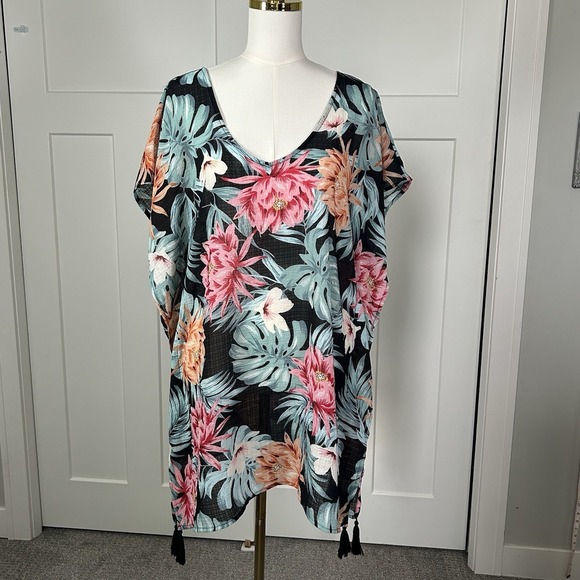 Kona Sol Other - Kona Sol Women's Floral Criss Cross Lattice‎ Back Swim Cover Stretch Size SMALL